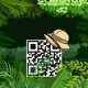 QR code with a pith helmet on it on a jungle background